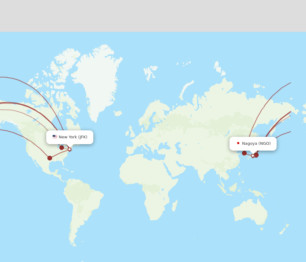 JFK to NGO flights and routes map