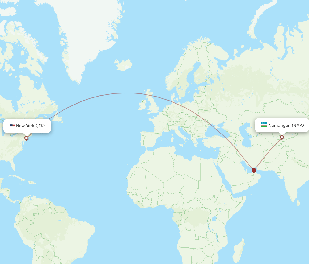 JFK to NMA flights and routes map