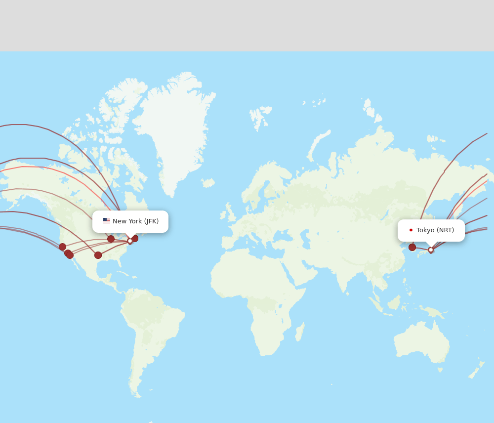 JFK to NRT flights and routes map