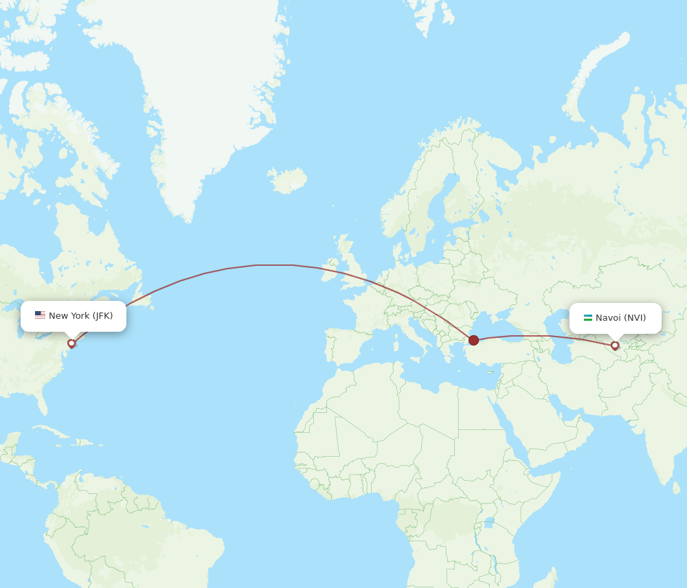 New York - Navoi route map and flight paths
