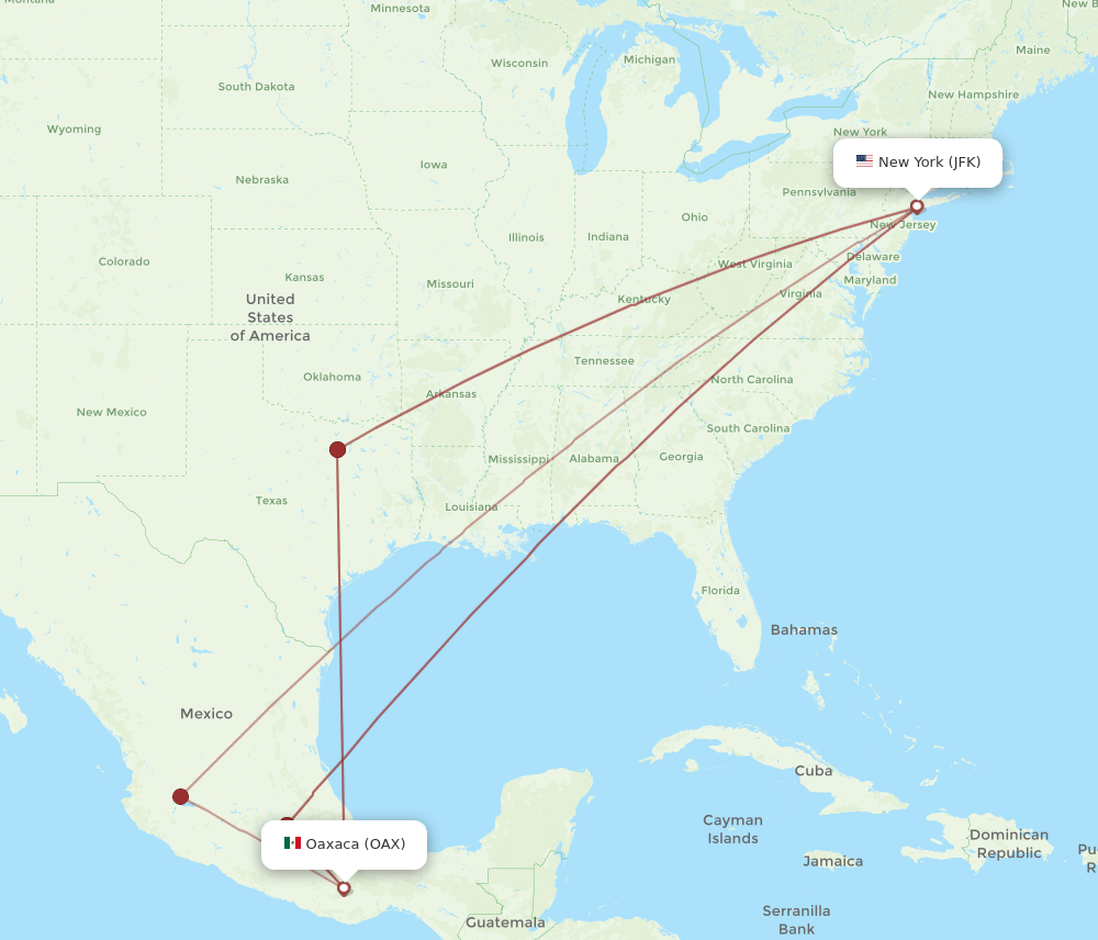 JFK-OAX flight routes