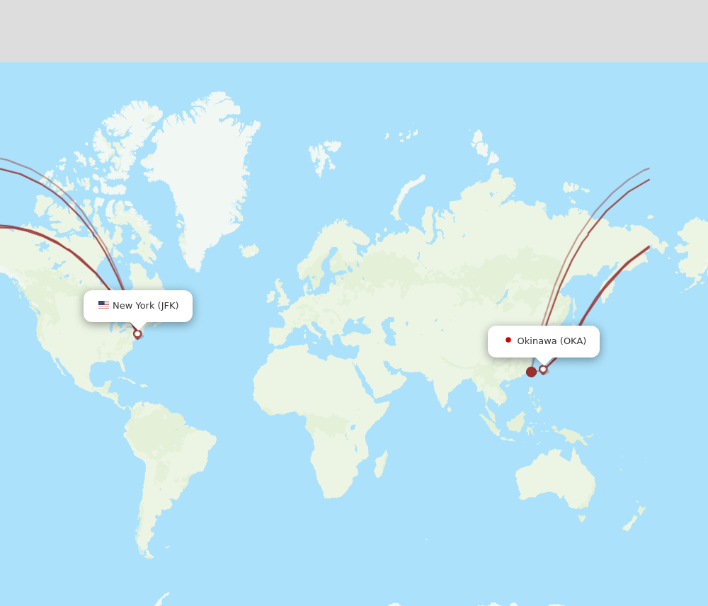 JFK to OKA flights and routes map