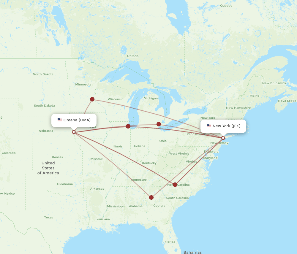 JFK-OMA flight routes
