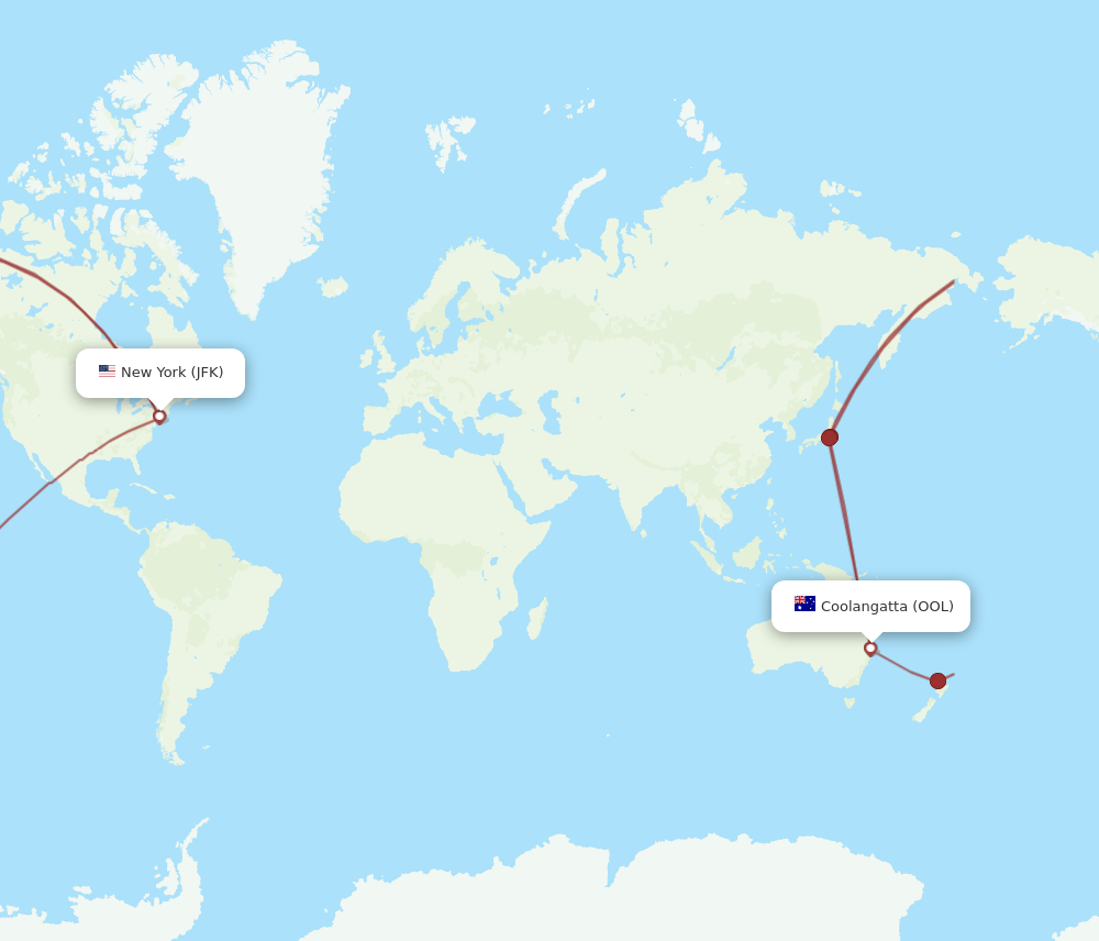 JFK to OOL flights and routes map