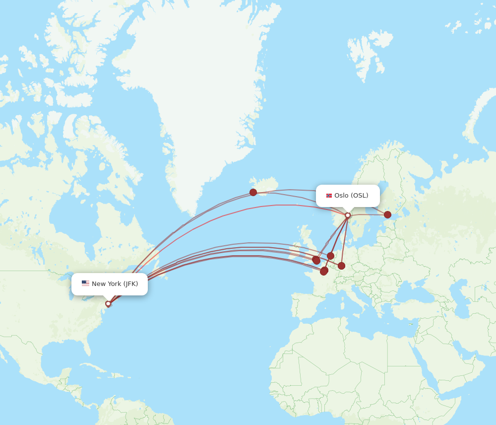 JFK to OSL flights and routes map