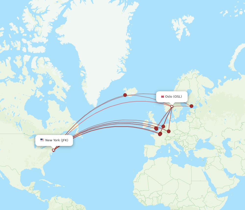 JFK-OSL flight routes