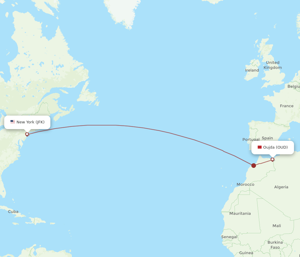 JFK-OUD flight routes