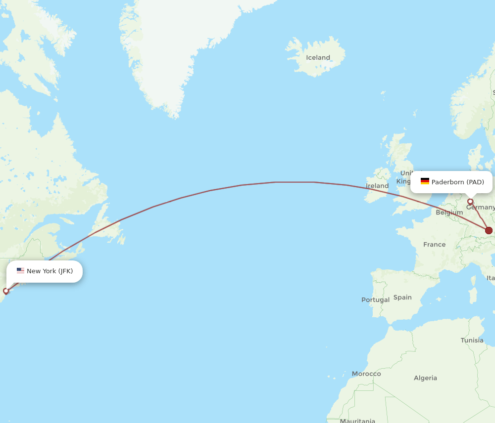 New York - Paderborn route map and flight paths