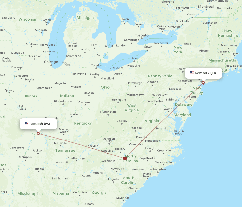 JFK-PAH flight routes