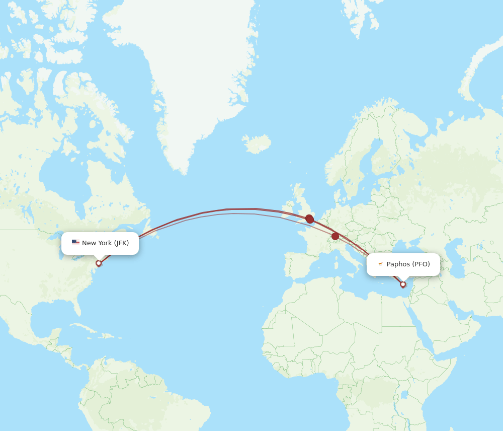 JFK-PFO flight routes