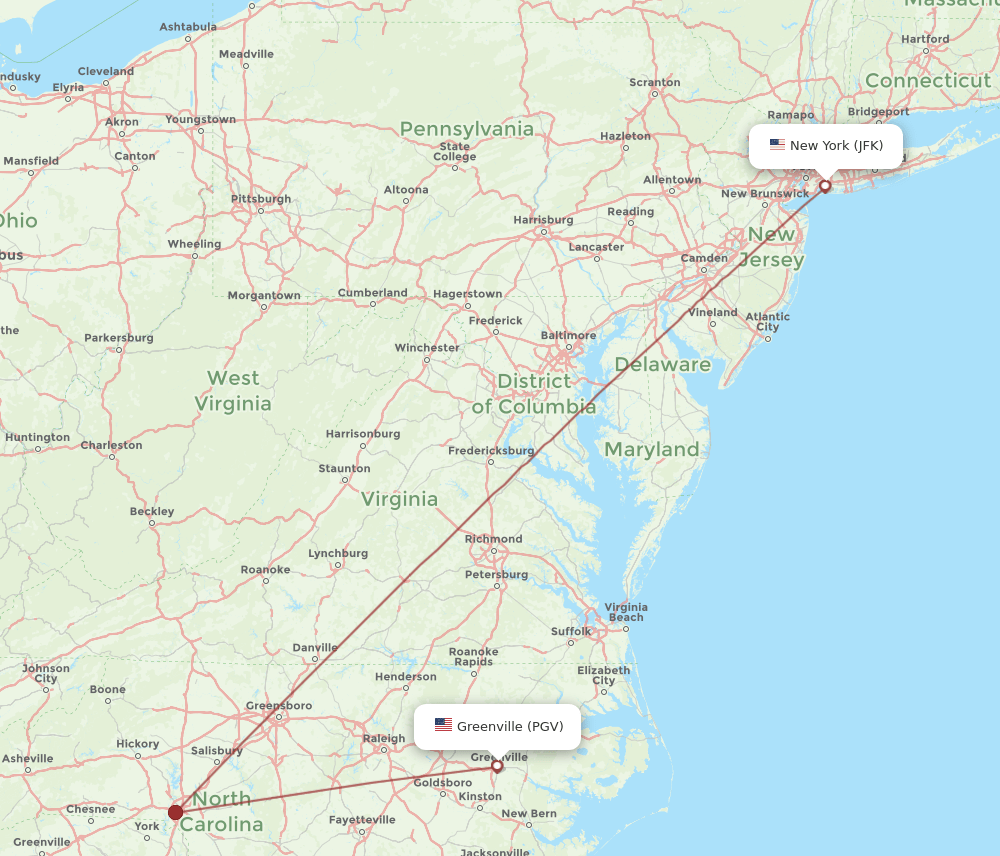JFK-PGV flight routes