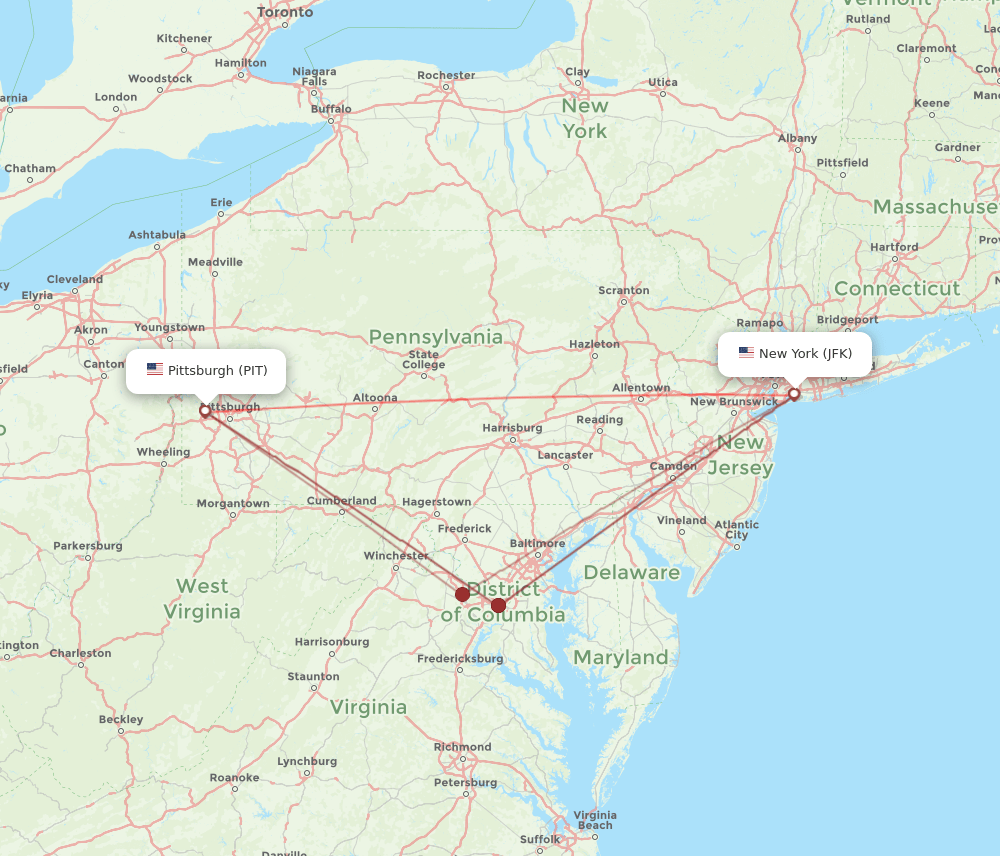JFK-PIT flight routes