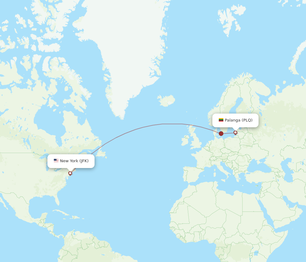 Palanga - New York route map and flight paths