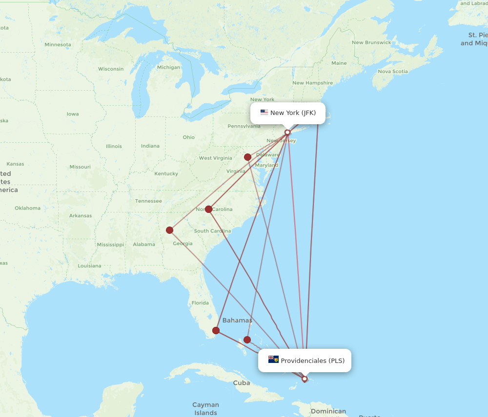 JFK-PLS flight routes