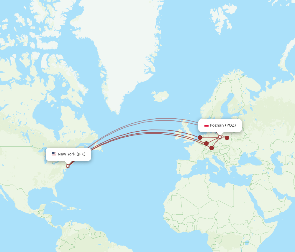 JFK-POZ flight routes