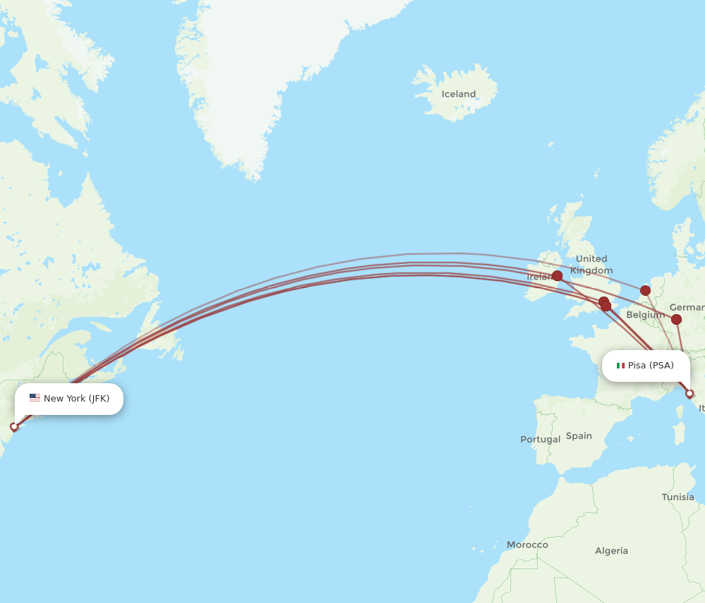 JFK to PSA flights and routes map