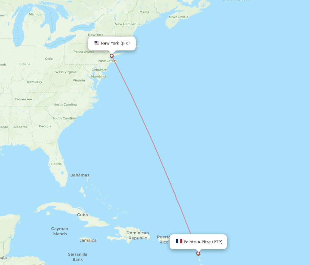 JFK to PTP flights and routes map