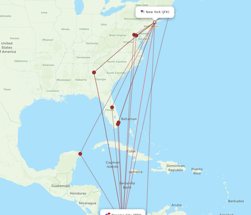 JFK-PTY flight routes