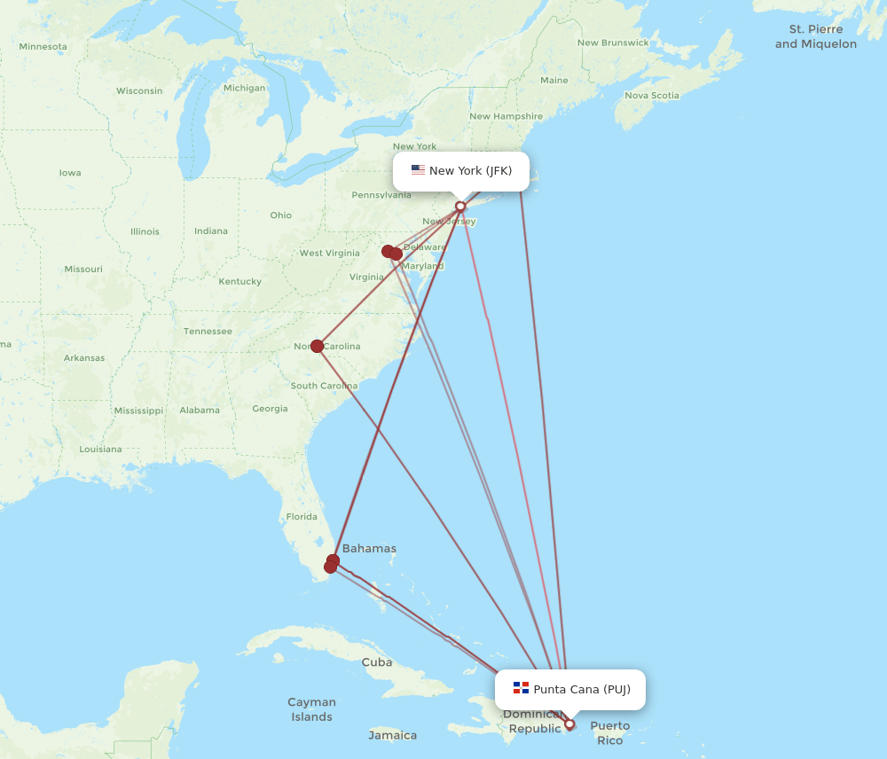 JFK-PUJ flight routes