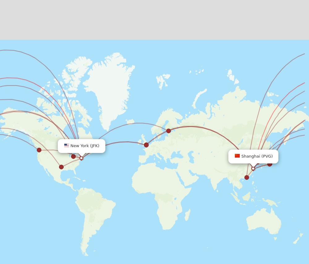 JFK to PVG flights and routes map