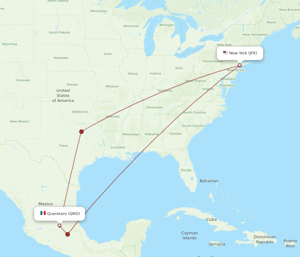 JFK-QRO flight routes