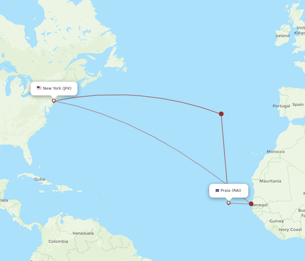 JFK-RAI flight routes