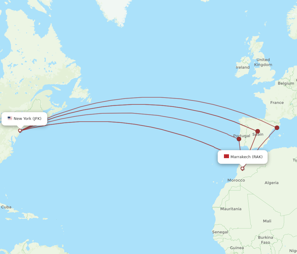 JFK-RAK flight routes