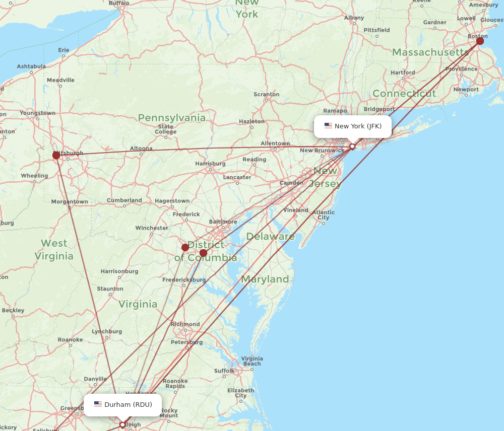 JFK-RDU flight routes