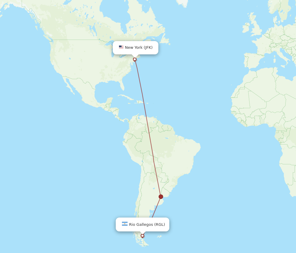 New York - Rio Gallegos route map and flight paths