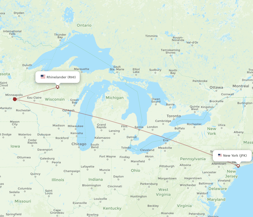 JFK-RHI flight routes