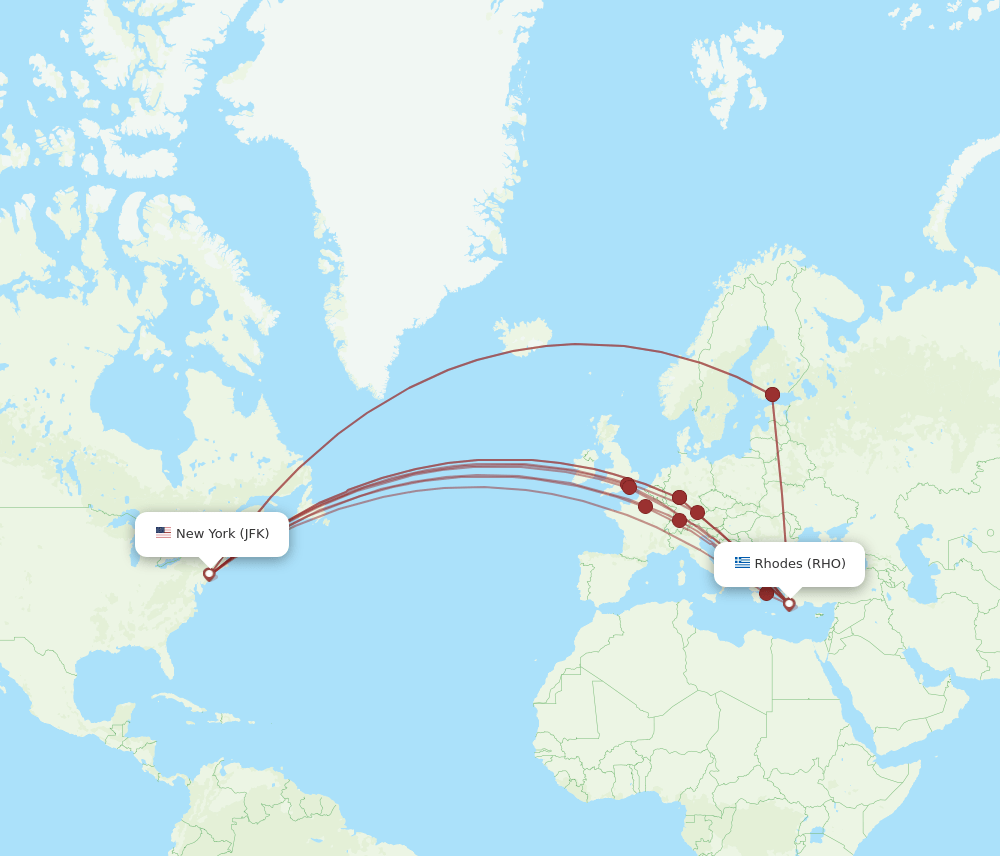 JFK-RHO flight routes