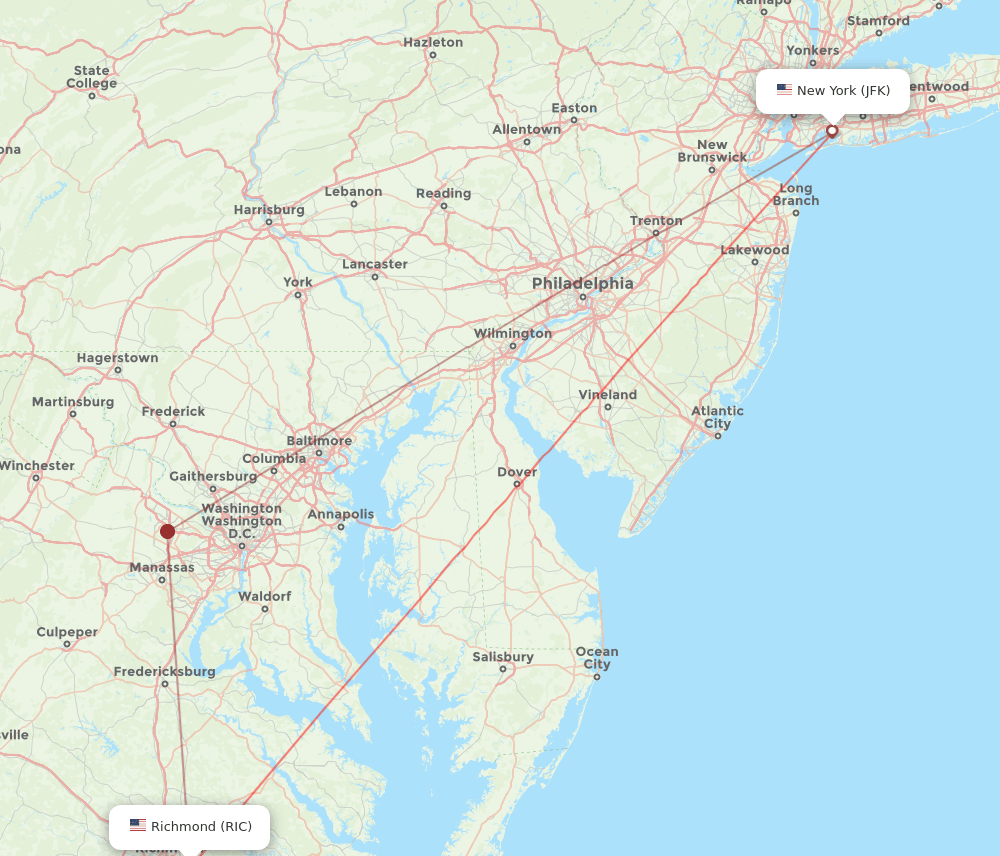 JFK-RIC flight routes