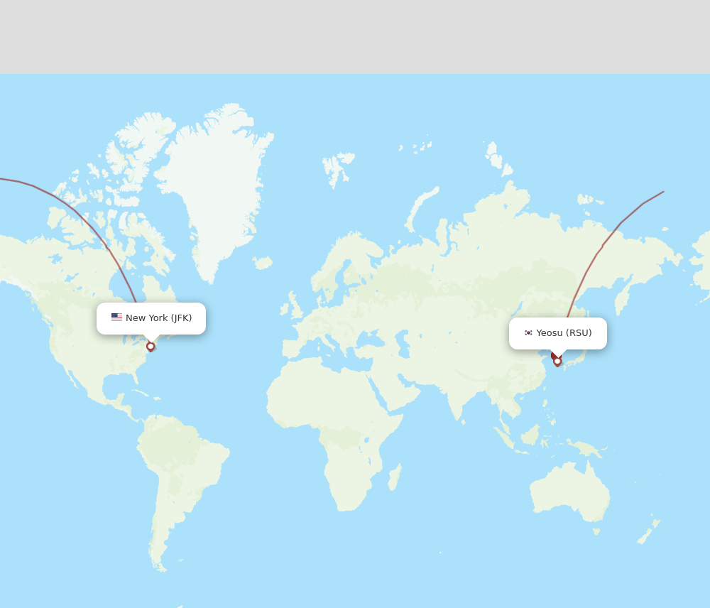 New York - Yeosu route map and flight paths