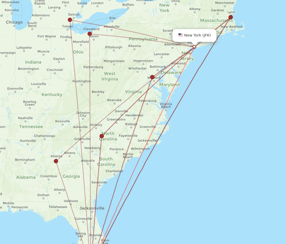 JFK-RSW flight routes