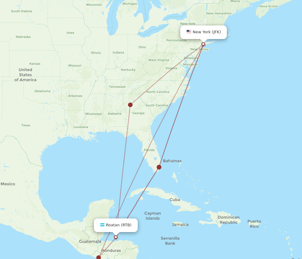 JFK-RTB flight routes