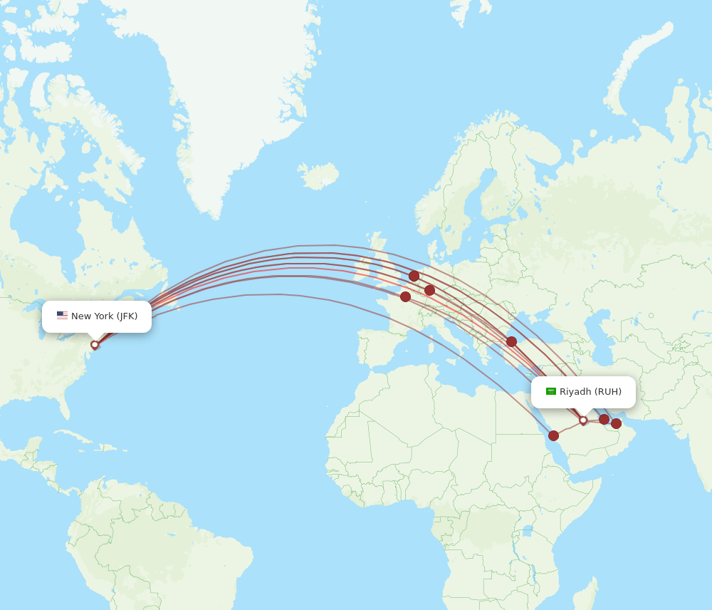 JFK-RUH flight routes