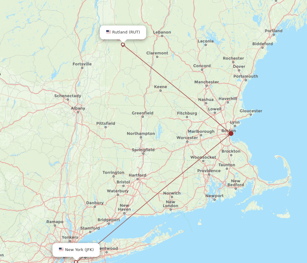 JFK-RUT flight routes