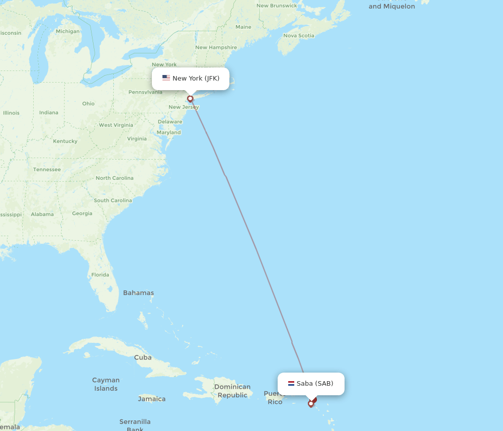 JFK-SAB flight routes