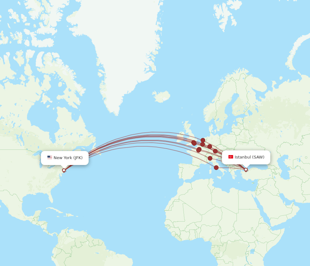 JFK-SAW flight routes