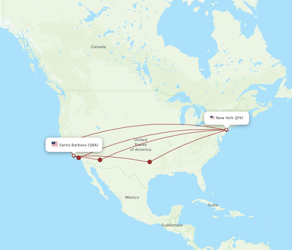 JFK to SBA flights and routes map