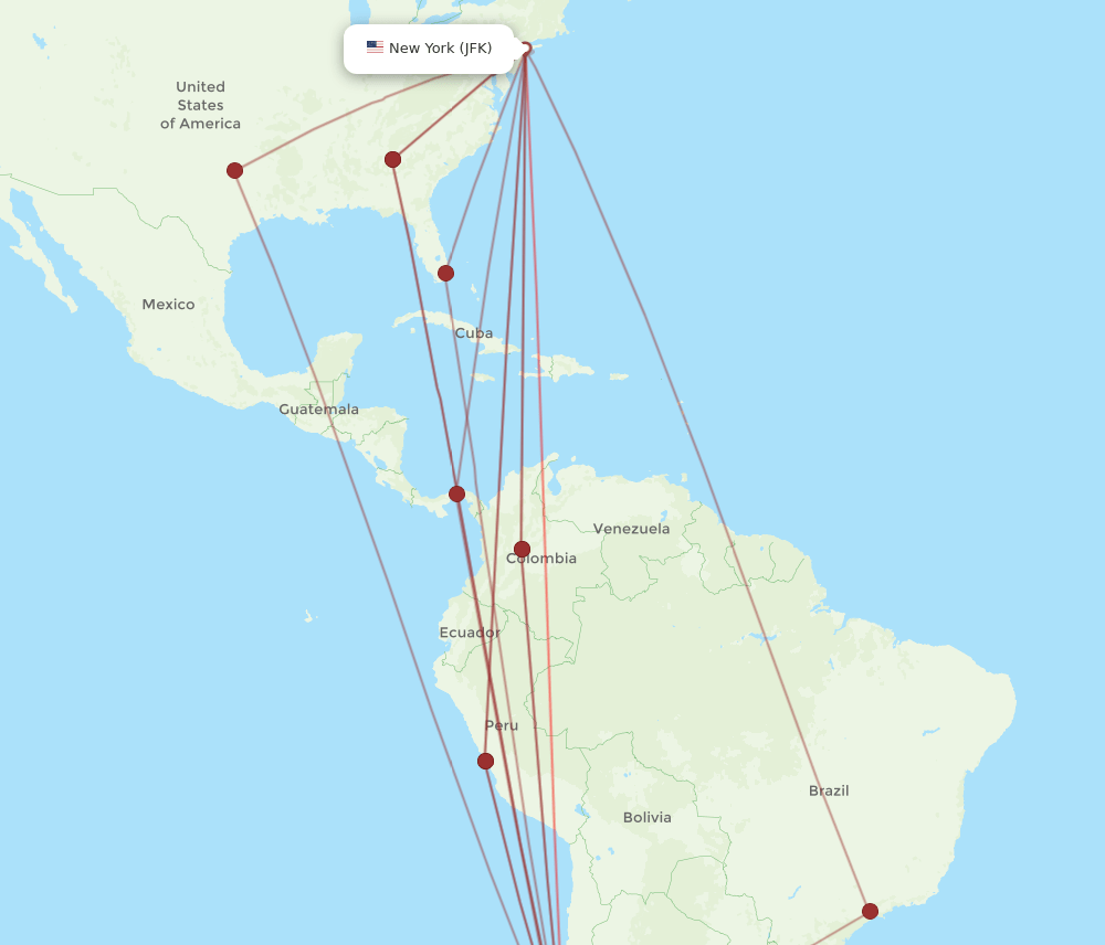 JFK to SCL flights and routes map