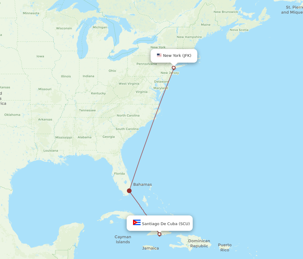 Santiago - New York route map and flight paths
