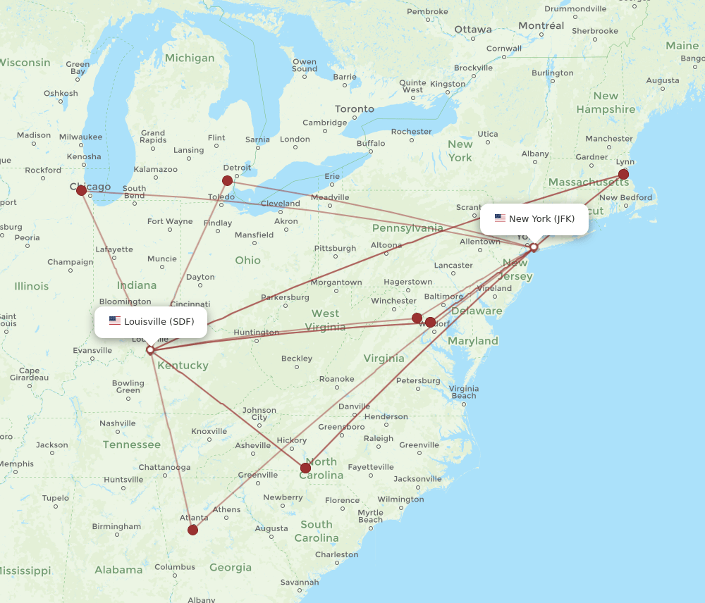 JFK-SDF flight routes