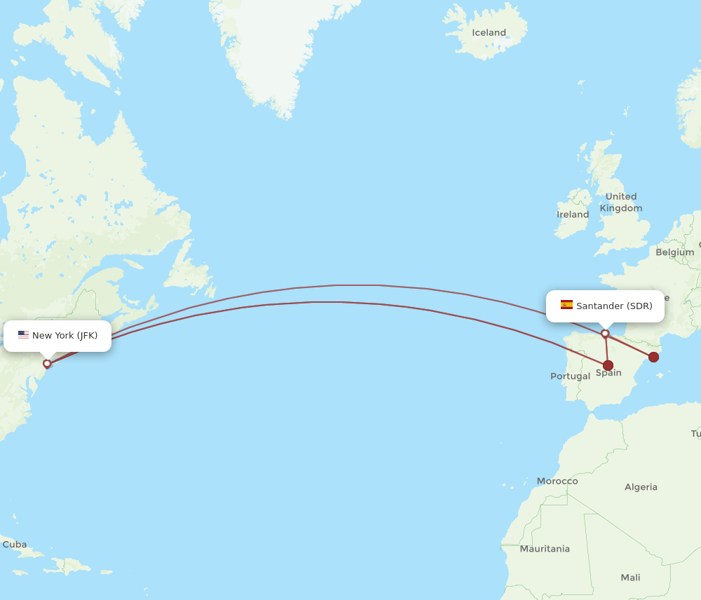 JFK-SDR flight routes