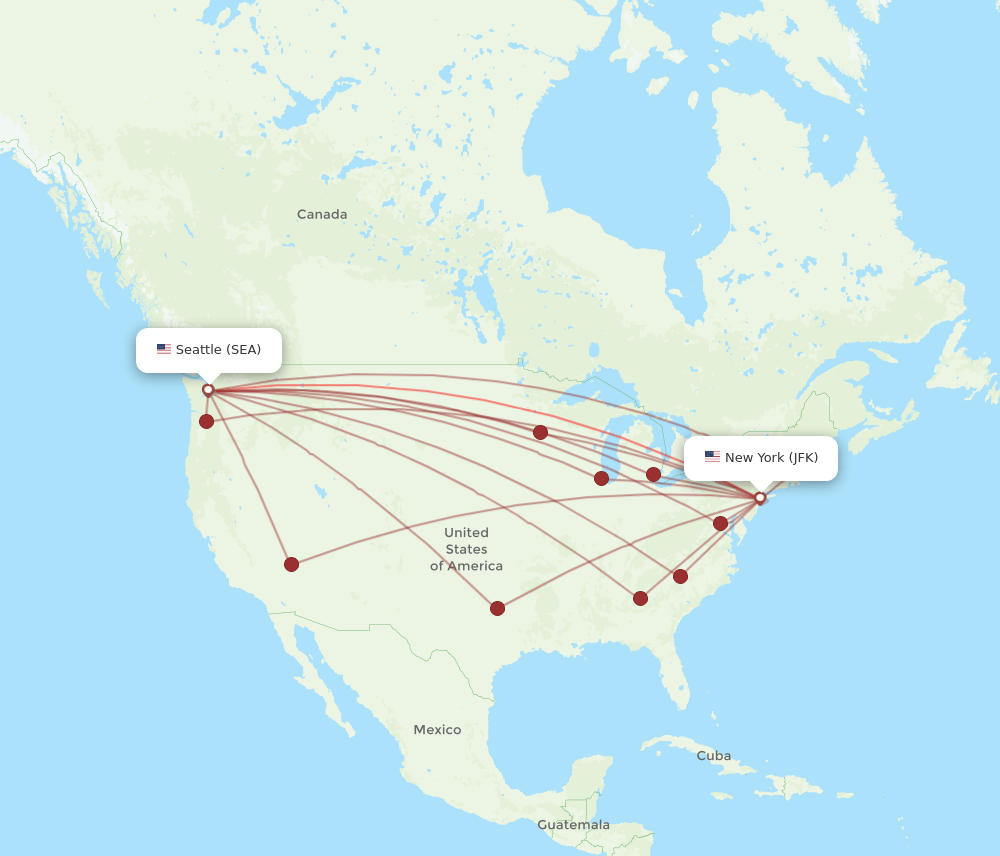 JFK to SEA flights and routes map