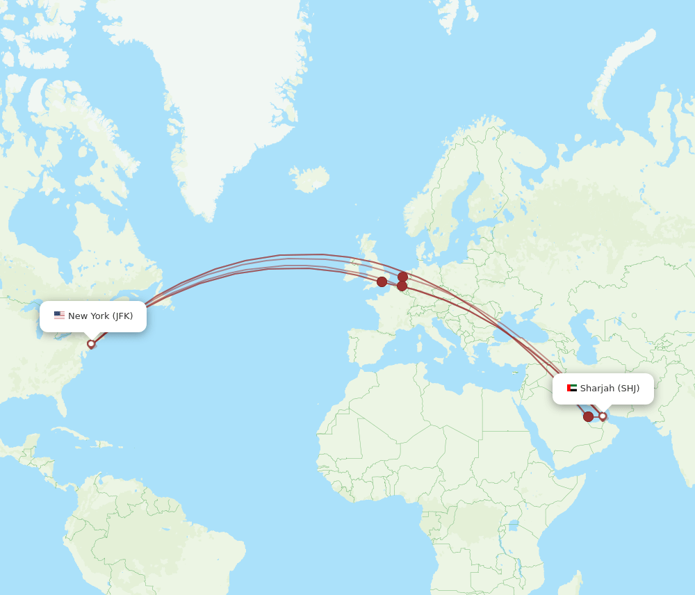 JFK-SHJ flight routes