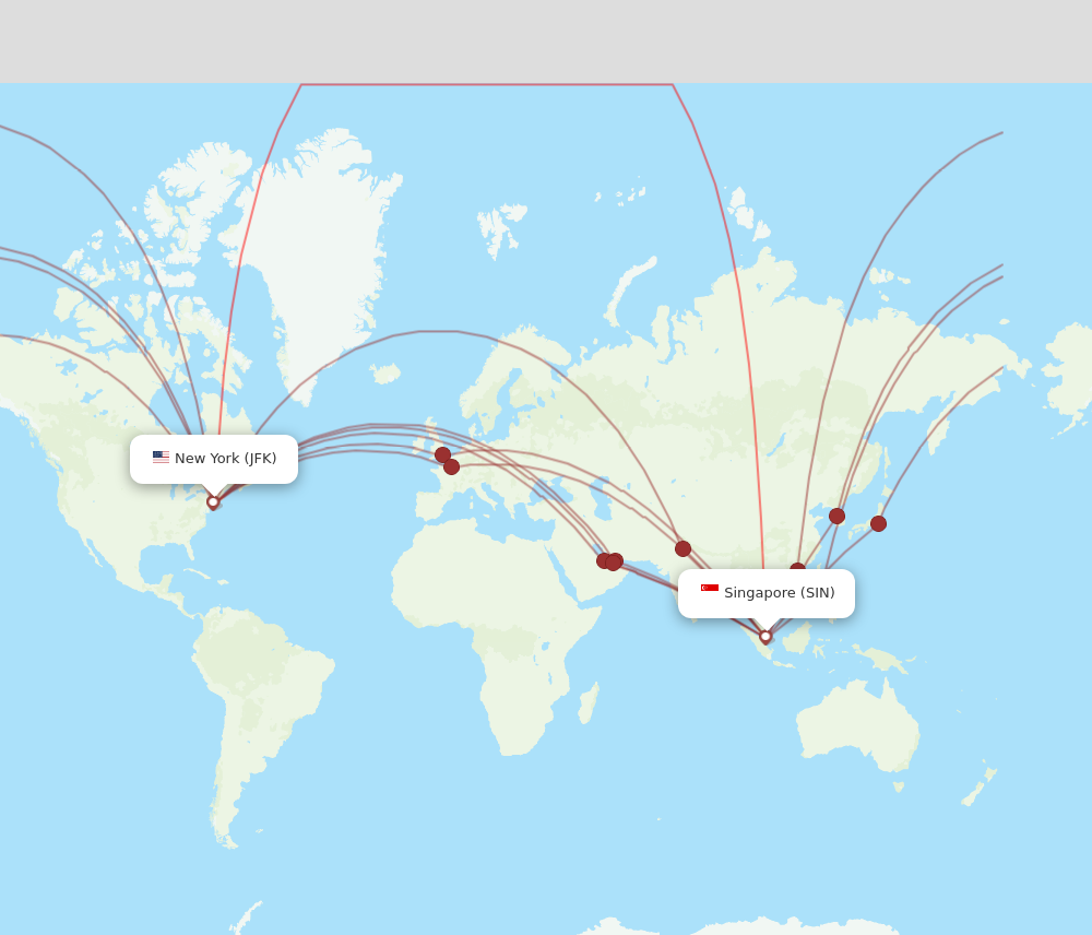 JFK to SIN flights and routes map