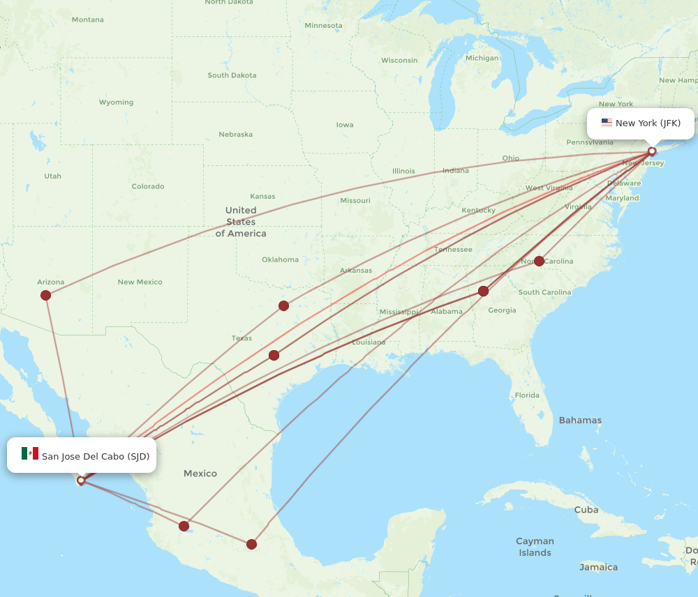 JFK-SJD flight routes