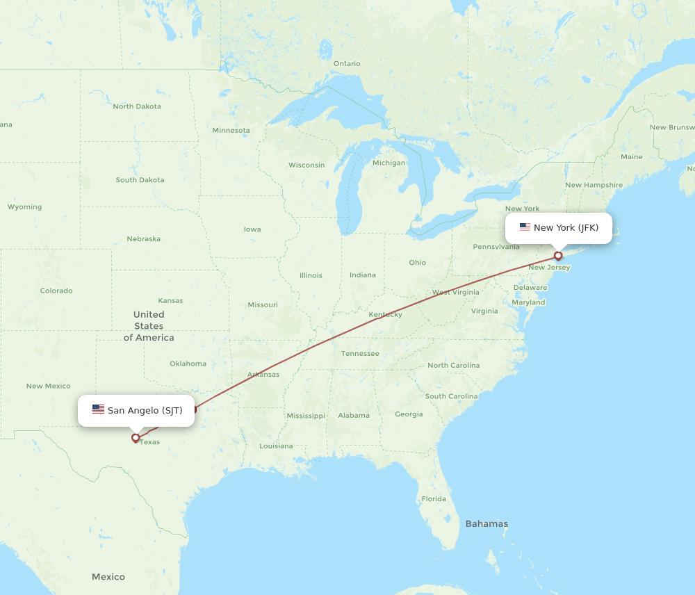 JFK-SJT flight routes