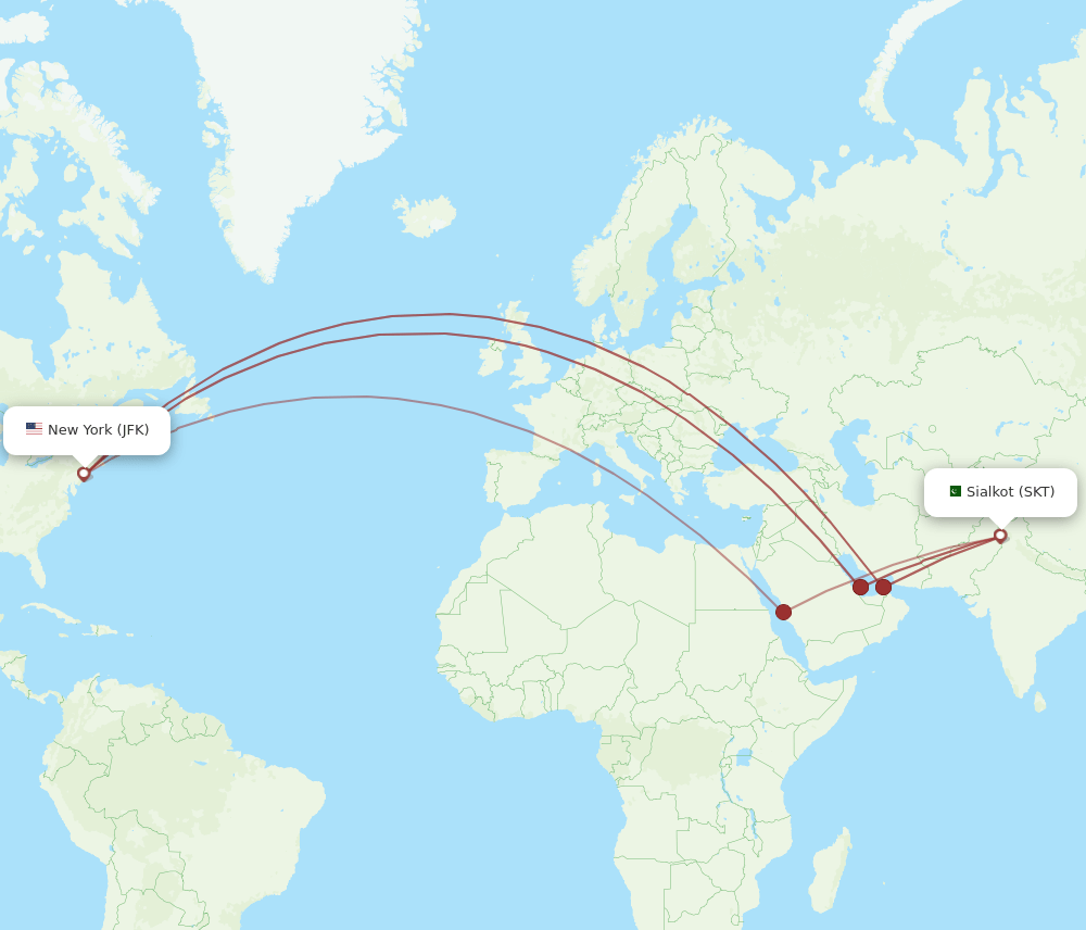 JFK-SKT flight routes
